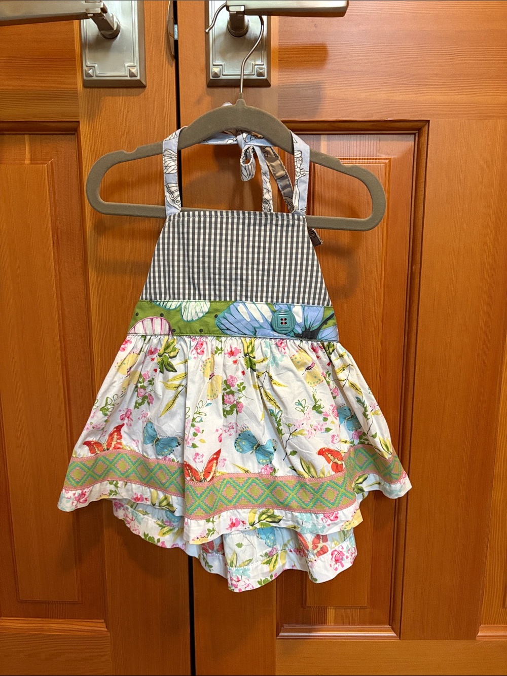 Matilda Jane Gray Gingham & Butterfly Halter Size 2T LIKE NEW